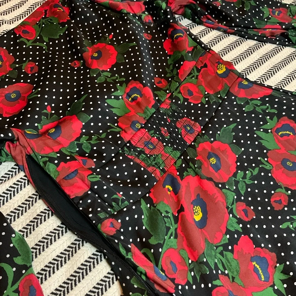 Free People Black and Red Floral‎ Long Sleeve Dress